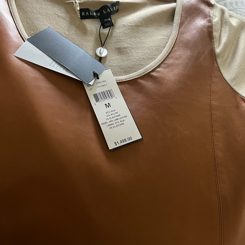 Never worn Ralph Lauren black label tan leather dress